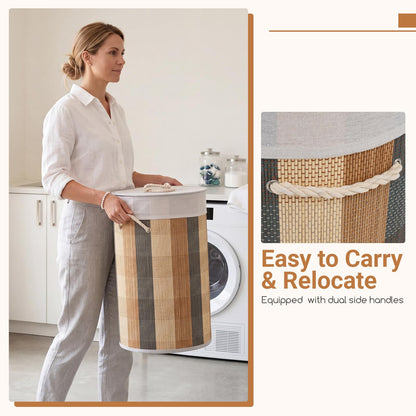Goflame 13.2 Gal Round Bamboo Laundry Hamper with Lid
