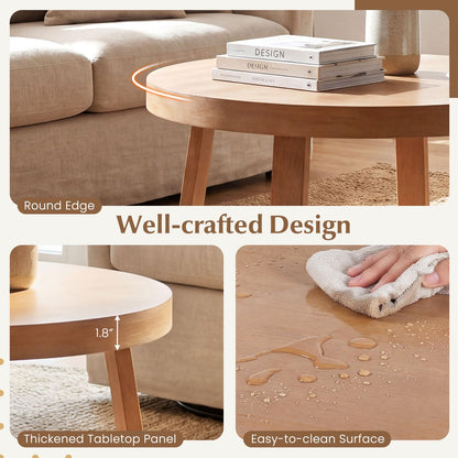 Goflame 30" Wood Center Table with Thickened Tabletop & Cross-Shaped Pine Wood Frame