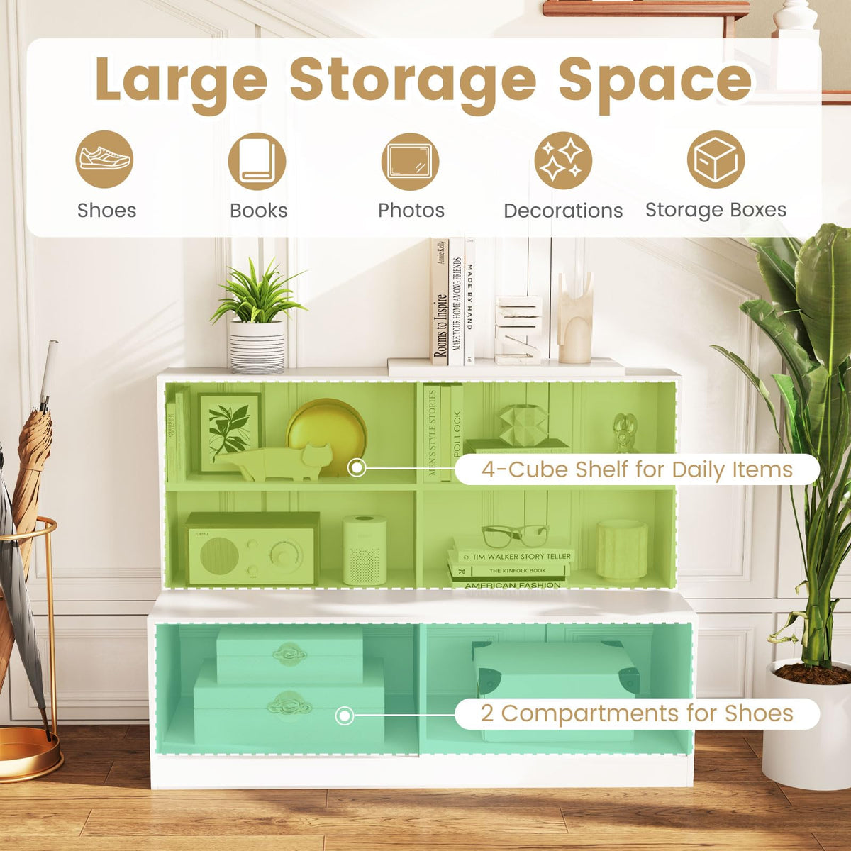 Goflame Storage Bench with Shelf 3-Tier Entryway Storage Cabinet w/Seat
