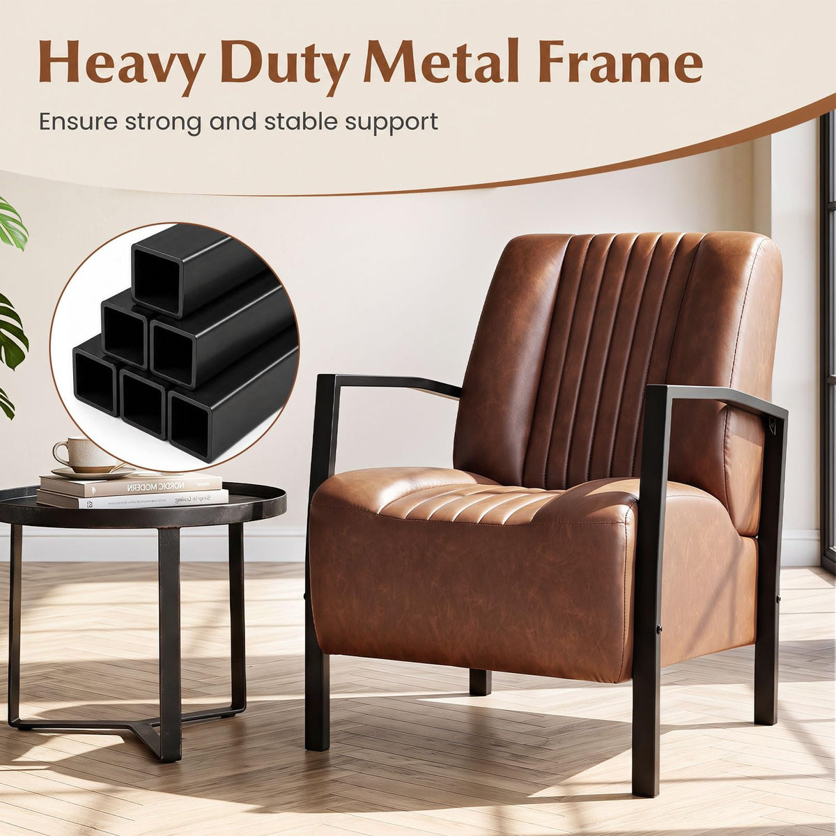 Goflame PU Leather Upholstered Armchair with Padded Seat & Back (1/2)