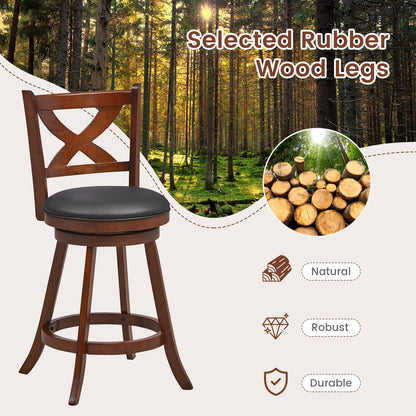 Goflame Swivel Bar Stools Set of 2, Farmhouse Wooden Barstools with Back