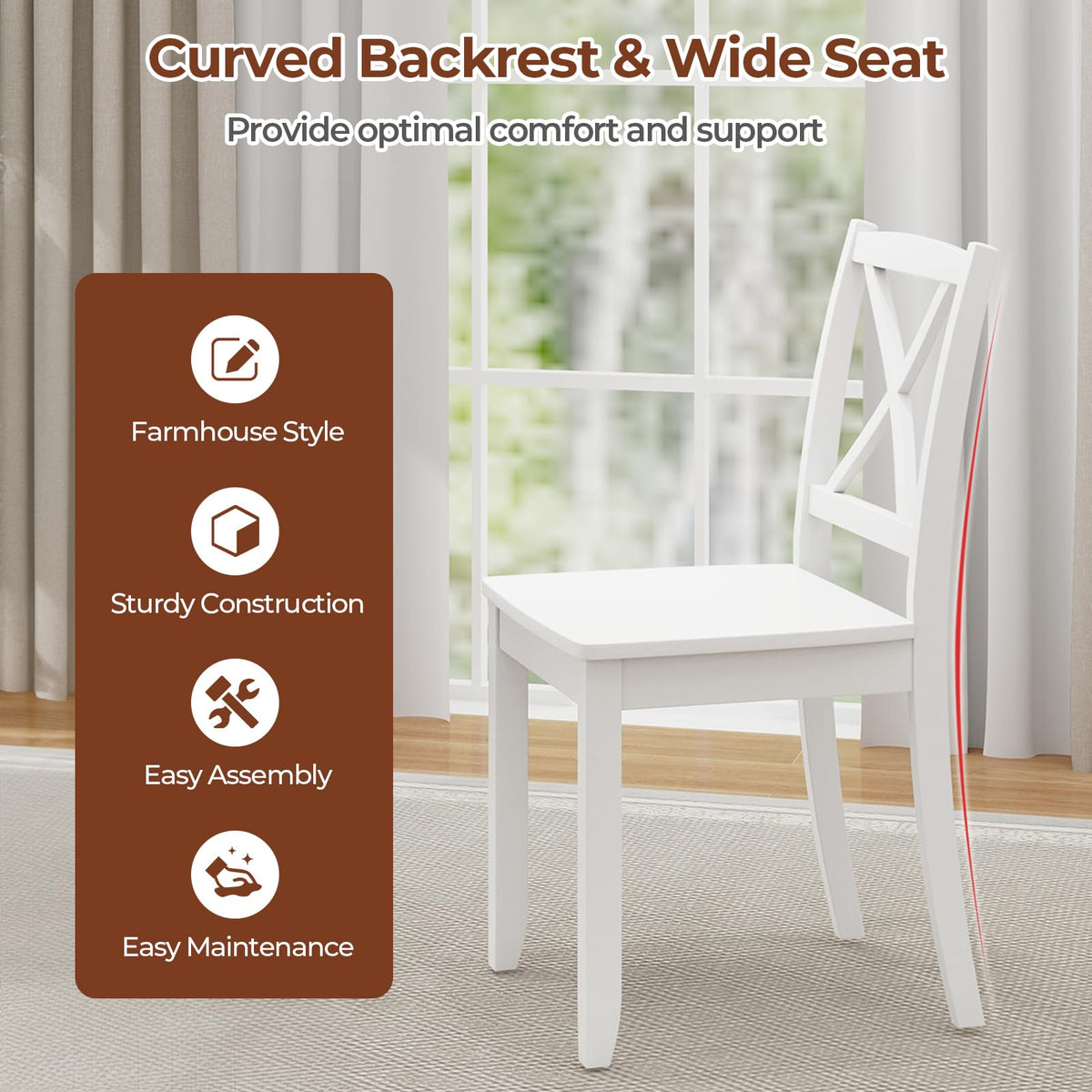 Goflame Wood Dining Chairs, Armless Kitchen Chairs w/Rubber Wood Legs & Curved Backrest