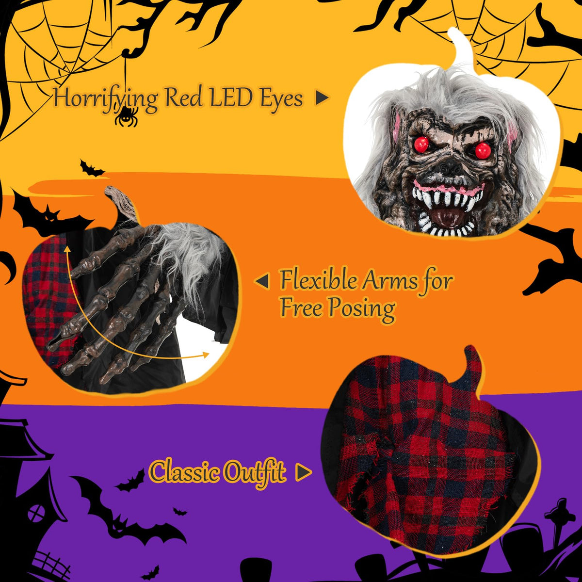 Goflame 8.2 Ft Halloween Animatronics, Sound-Activated Werewolf with Light-up Eyes & Scary Sounds