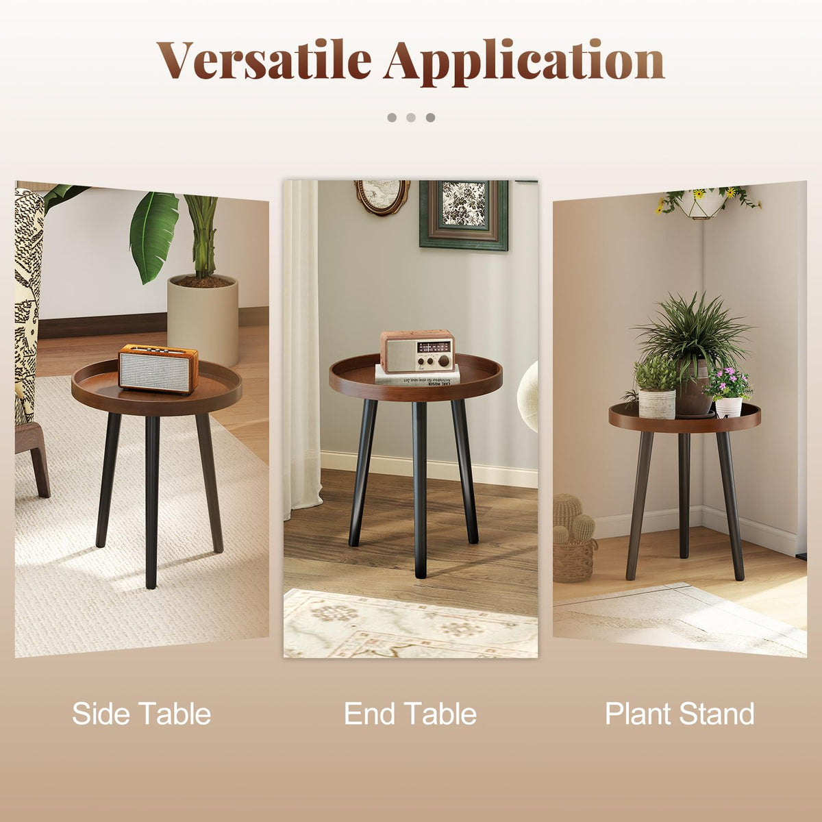 Goflame Mid Century Modern Side Table with Wooden Tray and Bamboo Legs