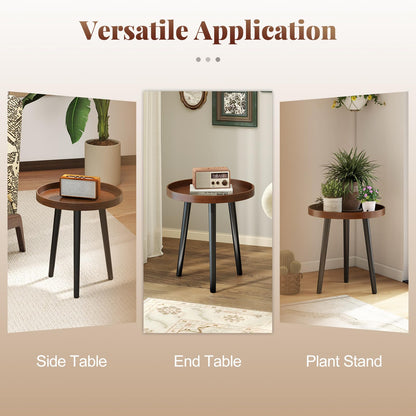 Goflame Mid Century Modern Side Table with Wooden Tray and Bamboo Legs