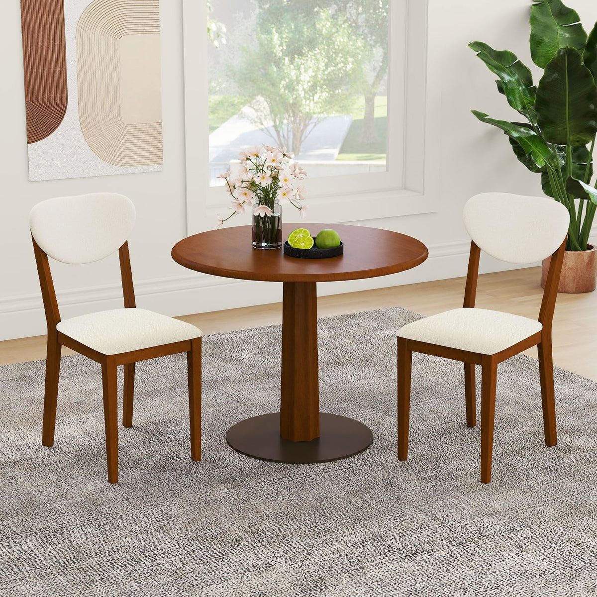 Goflame Sherpa Dining Chairs Set of 4 Modern Kitchen Chair w/Rubber Wood Legs