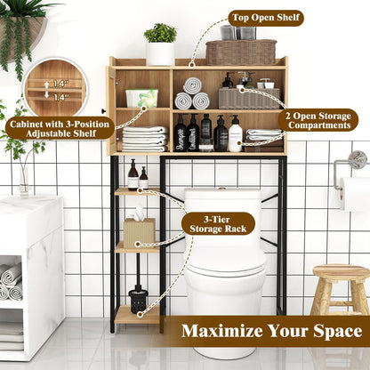 Goflame Over The Toilet Storage Cabinet, Freestanding Storage Organizer Above Toilet with PE Rattan Door and Adjustable Shelf