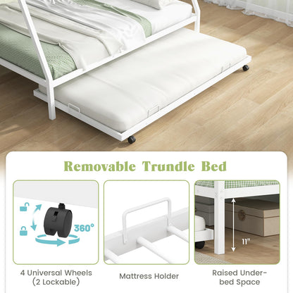 Goflame Twin Over Full Bunk Bed with Trundle, Heavy-Duty Metal Triple Bunk Beds