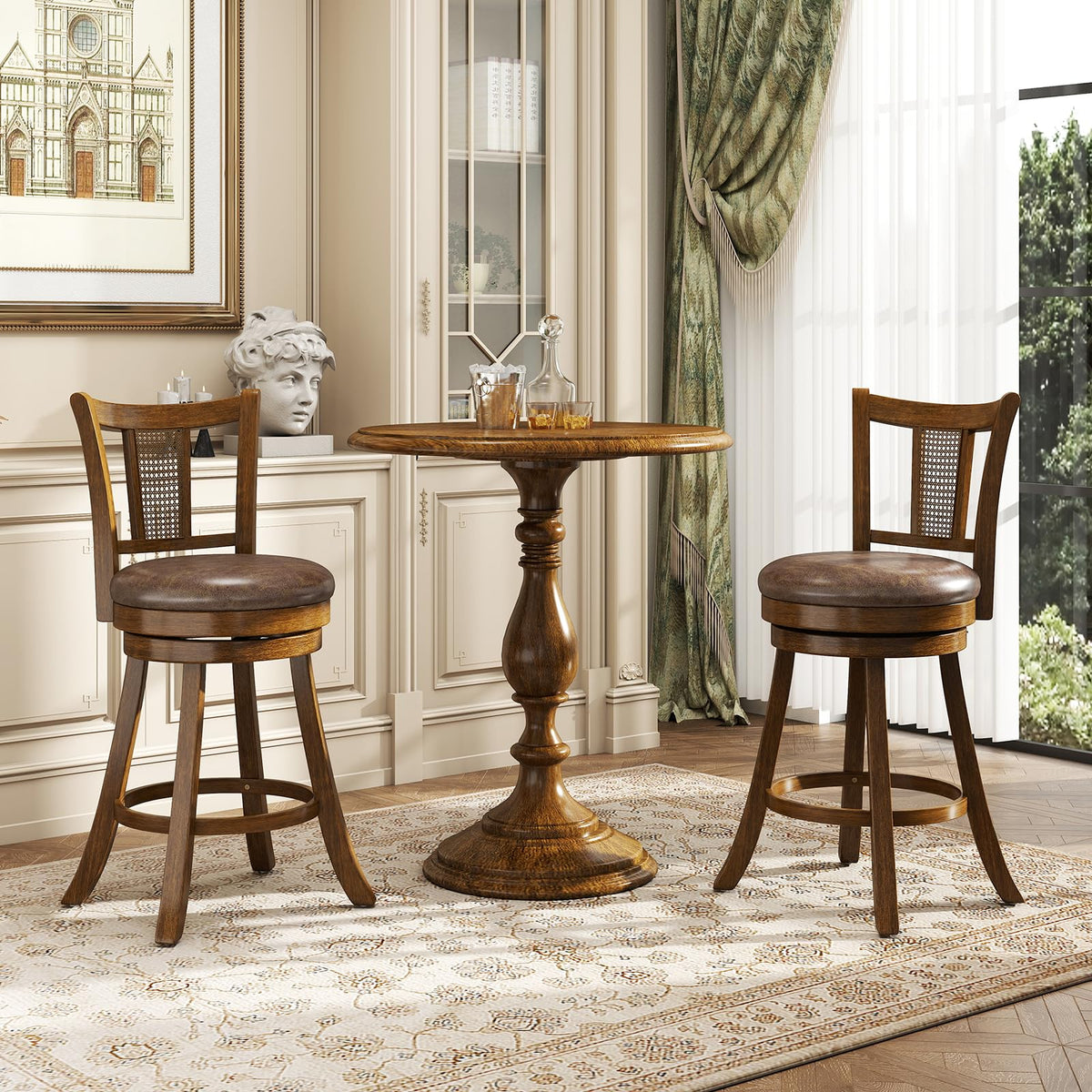 Goflame 25" Bar Stools Set Swivel Counter Height Bar Chairs with PE Rattan Back
