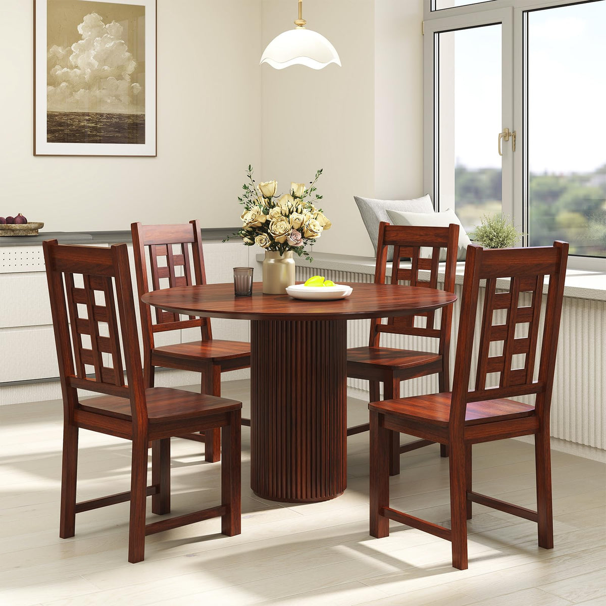 Goflame Kitchen Chair with Solid Rubber Wood Frame