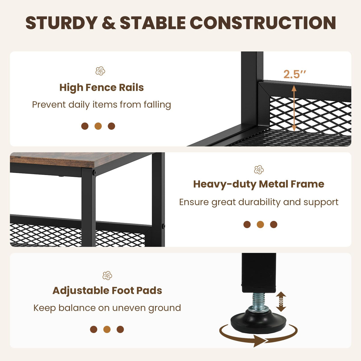 Goflame Stable Metal Frame Easy Assembly Accent Wood Look Printer Table Bedroom Nightstand(1,Black&Rustic Brown)