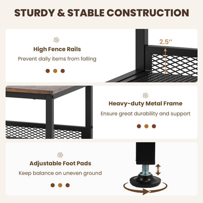 Goflame Stable Metal Frame Easy Assembly Accent Wood Look Printer Table Bedroom Nightstand(1,Black&Rustic Brown)