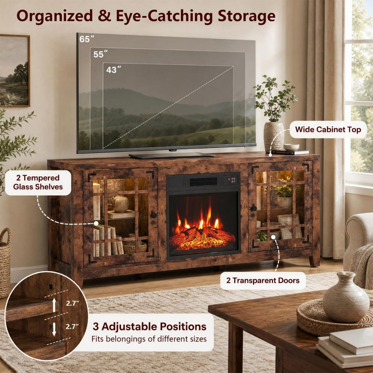 GOFLAME 58 Inch Farmhouse Electric Fireplace TV Stand