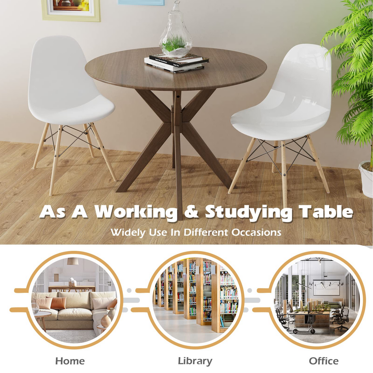 Goflame 36 Inch Round Wood Dining Table with Intersecting Pedestal Base
