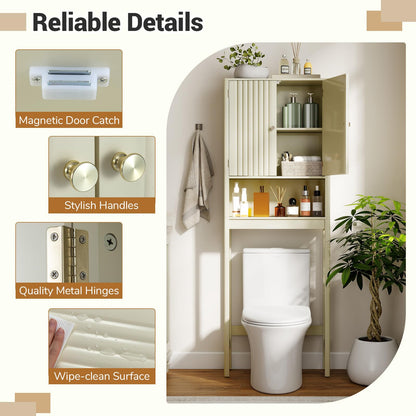 Goflame Over The Toilet Storage Cabinet with Fluted Doors