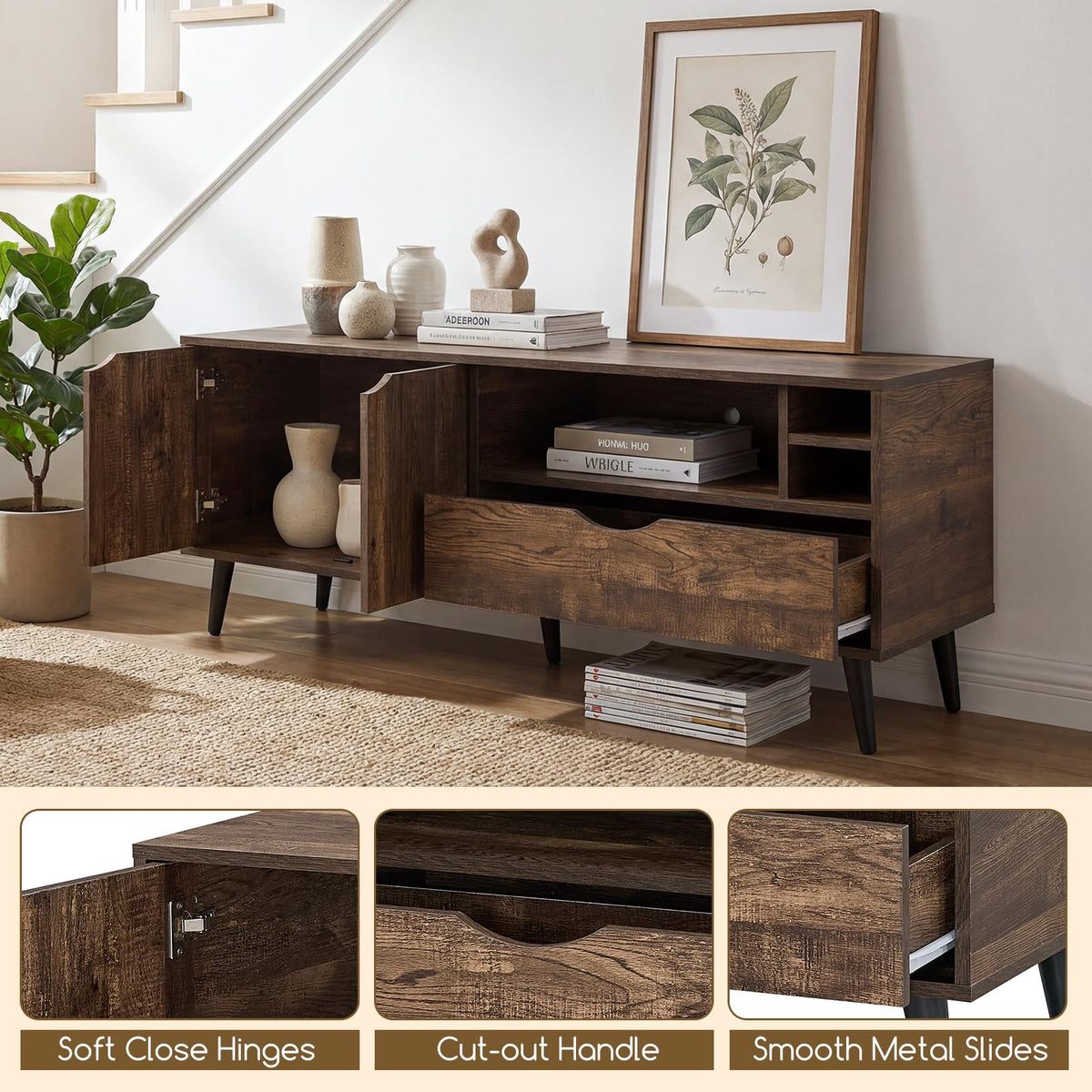 Goflame TV Stand for TVs up to 65 Inches Rustic Entertainment Center