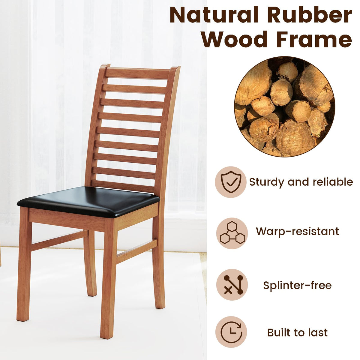 Goflame Wooden Dining Chairs Set PU Leather Upholstered Kitchen Armless Chairs w/Rubber Wood Legs