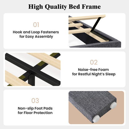 Goflame Queen/Full/Twin Size Upholstered Bed Frame Platform Bed with Height Adjustable Vertical Channel Headboard