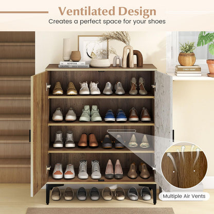 Goflame Shoe Cabinet 4-Tier Wooden Shoe Rack Cabinet(Marble Pattern Door)