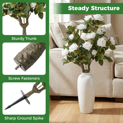 GOFLAME 31.5” Artificial Topiary Ball Trees with White Rose