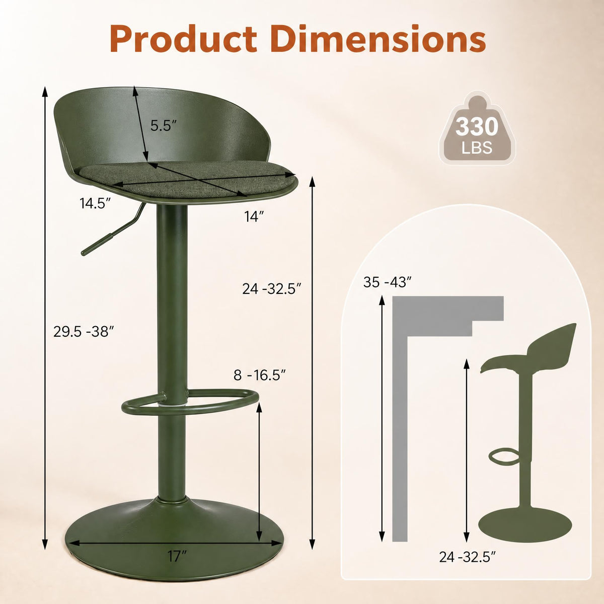 GOFLAME Bar Stools Set of 2/4 Adjustable Bar Height Stools