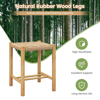 Goflame Wood Stools Set of 2, 18" Tall Boho Backless Stool Chairs with Rubber Wood Legs