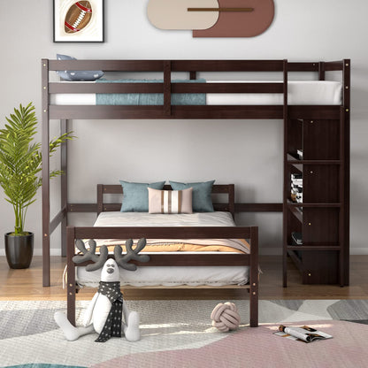 Goflame Twin Over Twin Loft Bed w/ Bookcase, Bunk Bed w/ 12.5" Full-Length Guardrail & Ladder