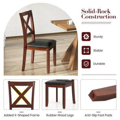 Goflame Wood Dining Chairs, Faux Leather Upholstered Dining Chairs with Rubber Wood Legs