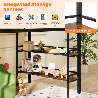 Goflame Low Loft Bed Twin Size Heavy Duty Metal Frame w/Storage Shelves