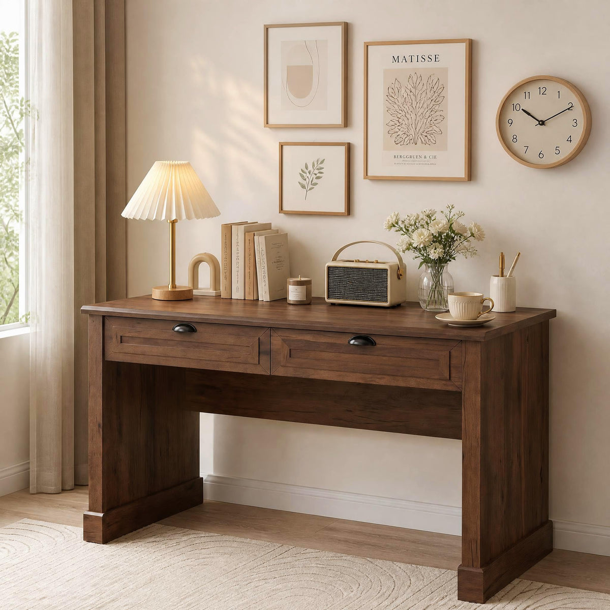 GOFLAME 48" Computer Desk with Drawers, Farmhouse Home Office Desks