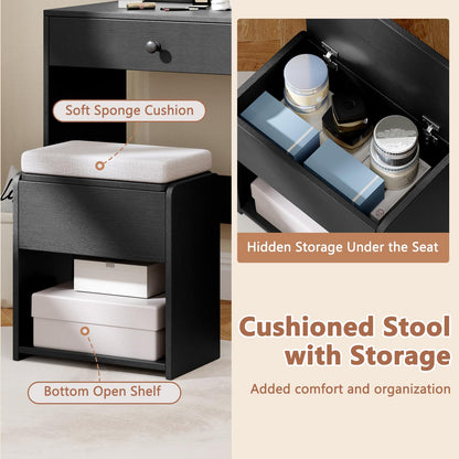 Makeup Vanity Set with Mirror and Lights, Vanity Desk with Charging Station