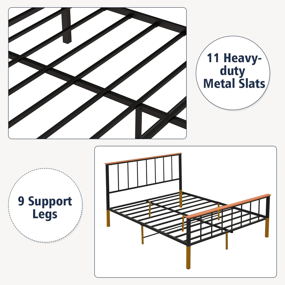 Goflame Queen/Full Size Metal Platform Bed Frame with Spindle Headboard & Footboard, Black