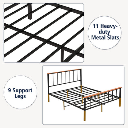 Goflame Queen/Full Size Metal Platform Bed Frame with Spindle Headboard & Footboard, Black