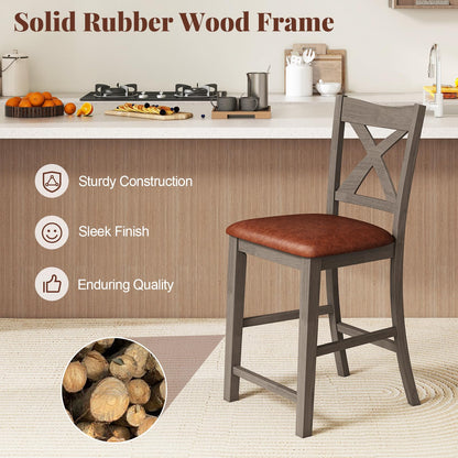 Goflame 24" Bar Stools Set of 2/4, Counter Height Bar Stools with Cross Back & Faux Leather Upholstered Seat