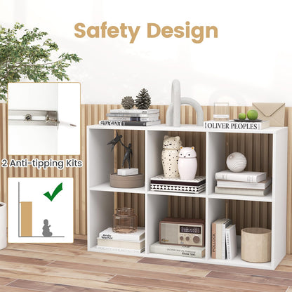 Goflame 6-Cube Bookcase, White Cubby Bookshelf w/Back Guardrail & Anti-Tipping Kits