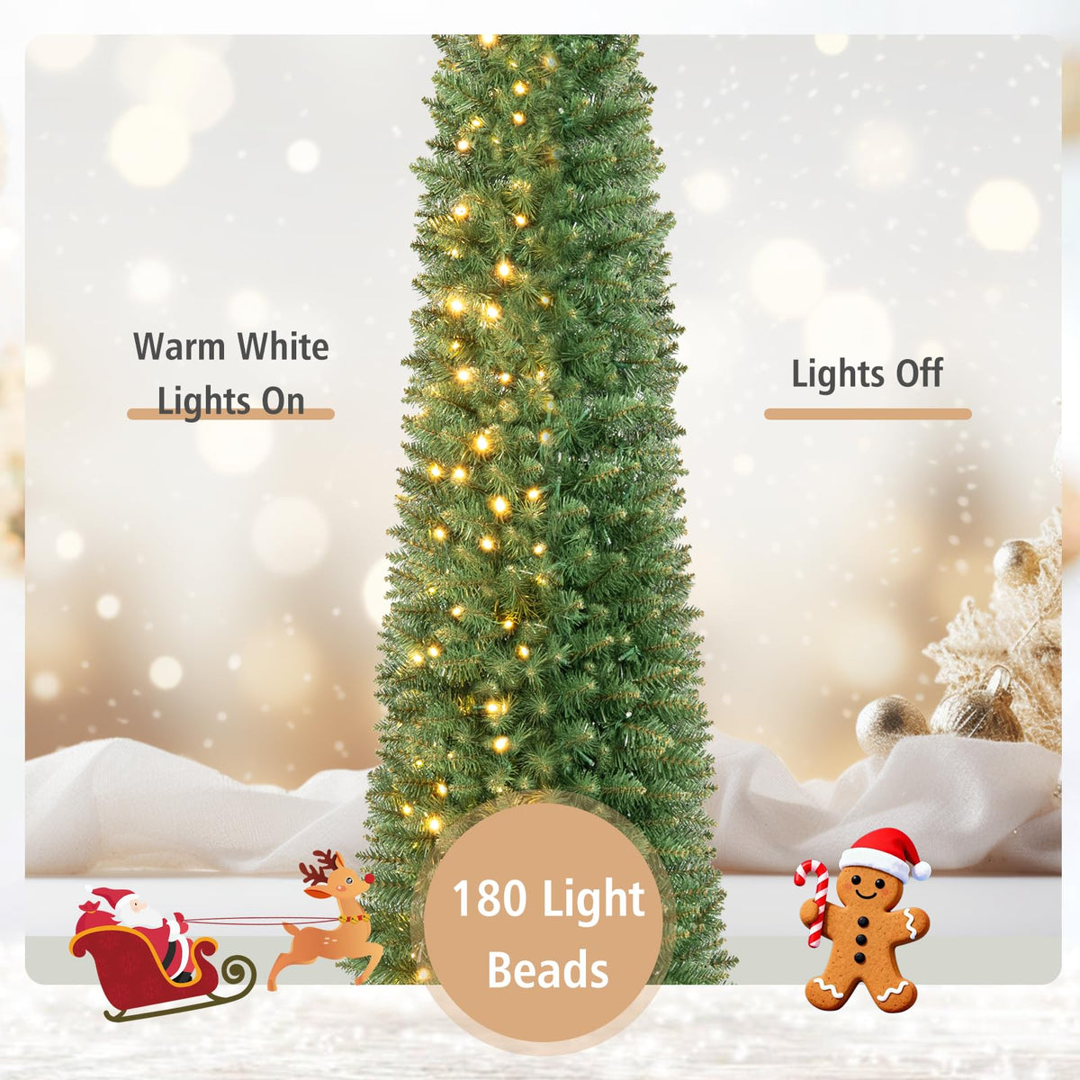 GOFLAME 6/7/9FT Pre-Lit Pencil Christmas Tree