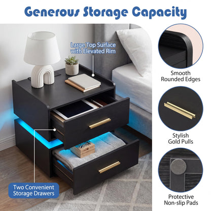 Goflame LED Night Stand with Charging Station & 2 Storage Drawers (1/2)
