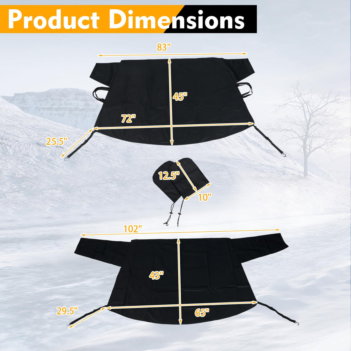 Goflame Car Windshield Snow Cover Set, Heavy Duty 600D Oxford Fabric Front & Rear Ice Frost Protectors