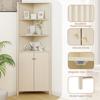 Goflame 68" Tall Bathroom Cabinet with Adjustable Shelves and 2 Fluted Doors