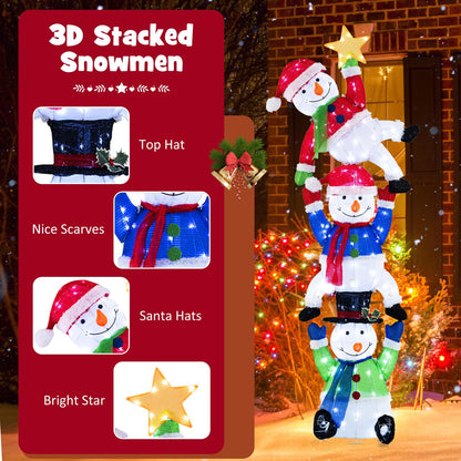 Goflame 6 ft Christmas Stacked Snowman, 3D Pre-Lit Snowman Decoration w/ 155 LED Lights