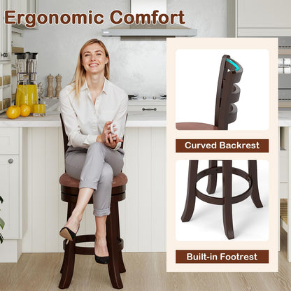Goflame 26" Counter Height Swivel Barstools Set of 2/4 with Faux Leather Seat and Wrap-around Footrest