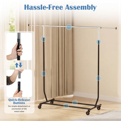 Goflame Extendable Heavy-Duty Rolling Clothing Rack for Hanging Clothes