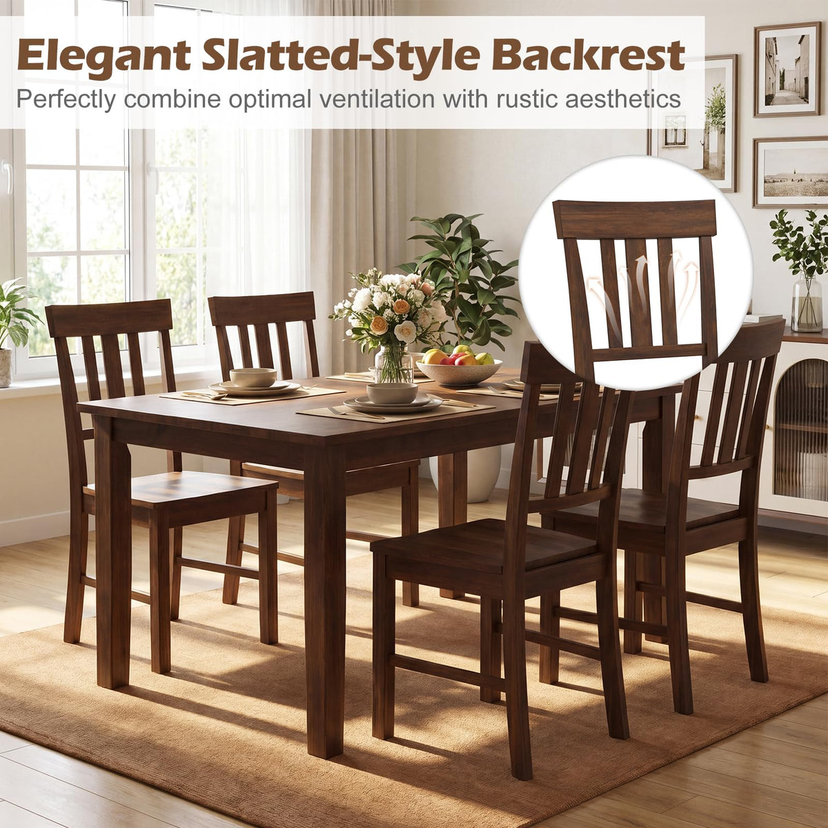 Goflame Wooden Dining Chairs Set of 2/4 with Slat Back & Contoured Seat
