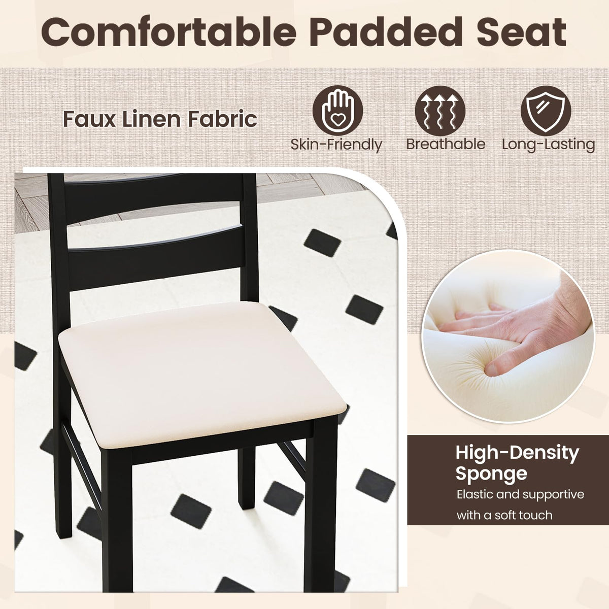 Goflame Dining Chairs Set of 2/4 with Padded Seat & Rubber Wood Frame