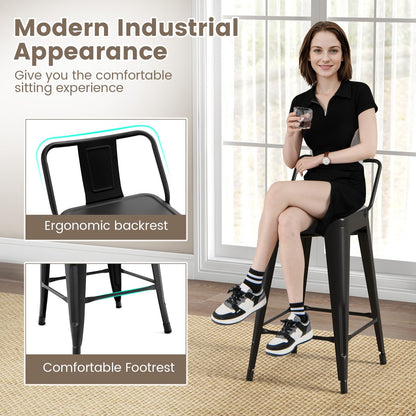 Goflame Metal Bar Stools Set of 4, 24" Counter Height Modern Industrial Barstools w/Removable Bucket Back & Footrest