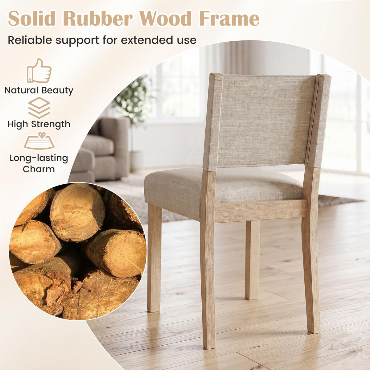 Goflame Set of 2/4 Upholstered Dining Chairs with Linen Fabric Seat