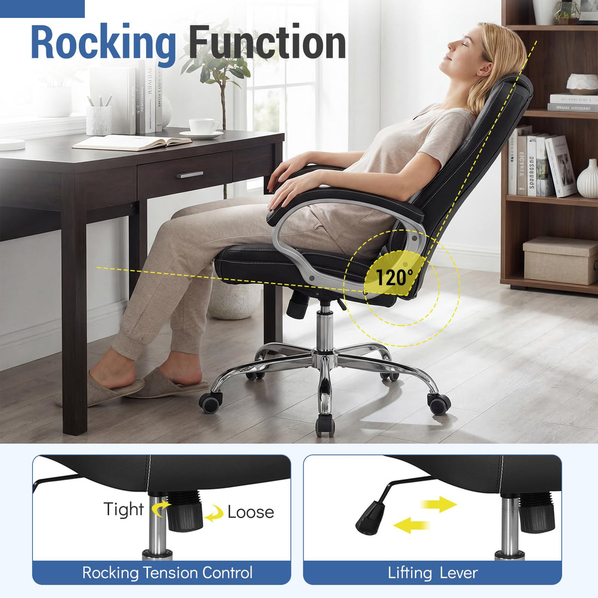 Goflame Leather Office Chair with Padded Armrests & Rocking Backrest
