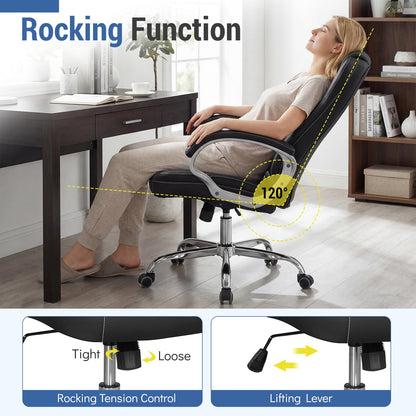 Goflame Leather Office Chair with Padded Armrests & Rocking Backrest