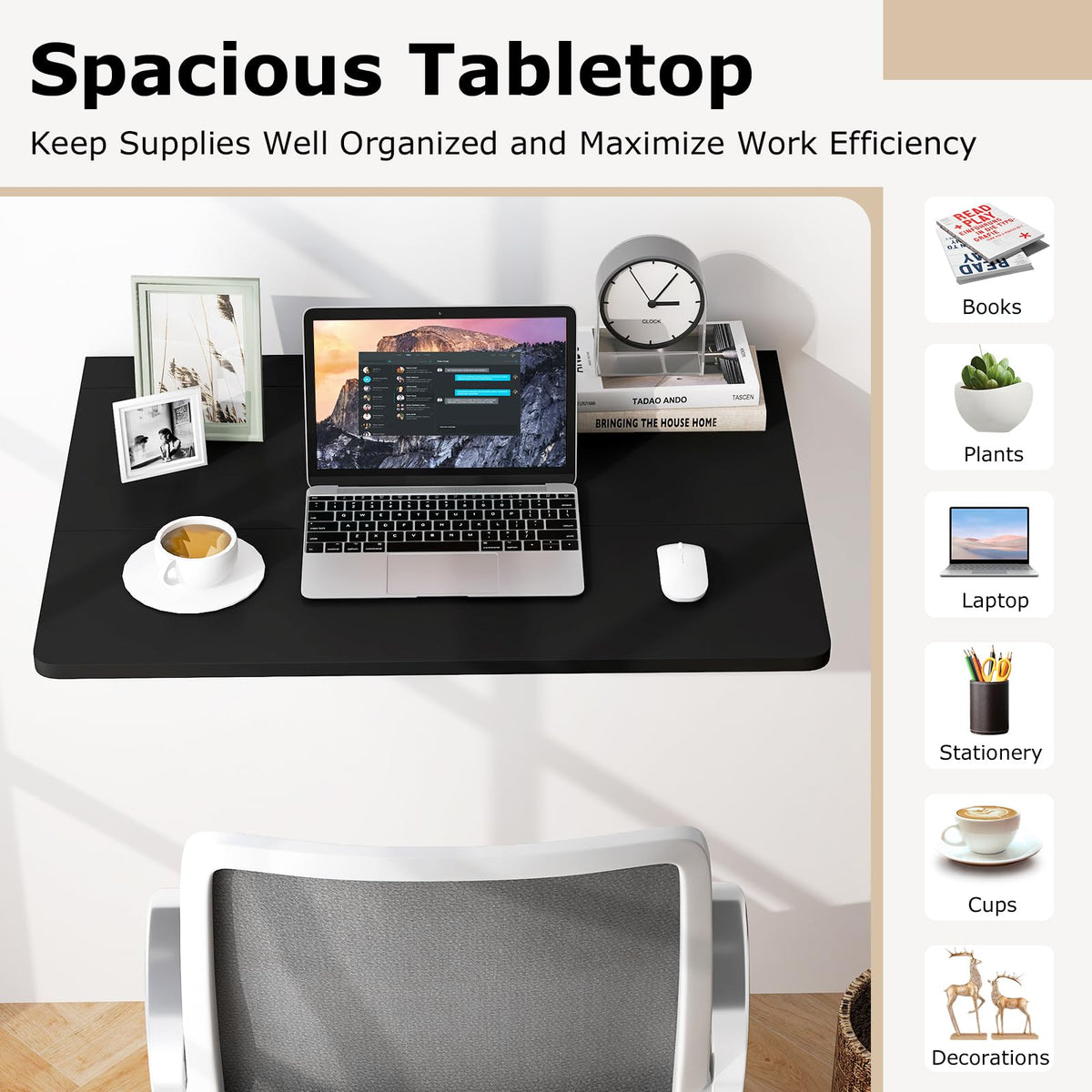 Goflame Wall Mounted Folding Table, 31.5" x 23.5" Wood Murphy Desk Drop-Leaf Table