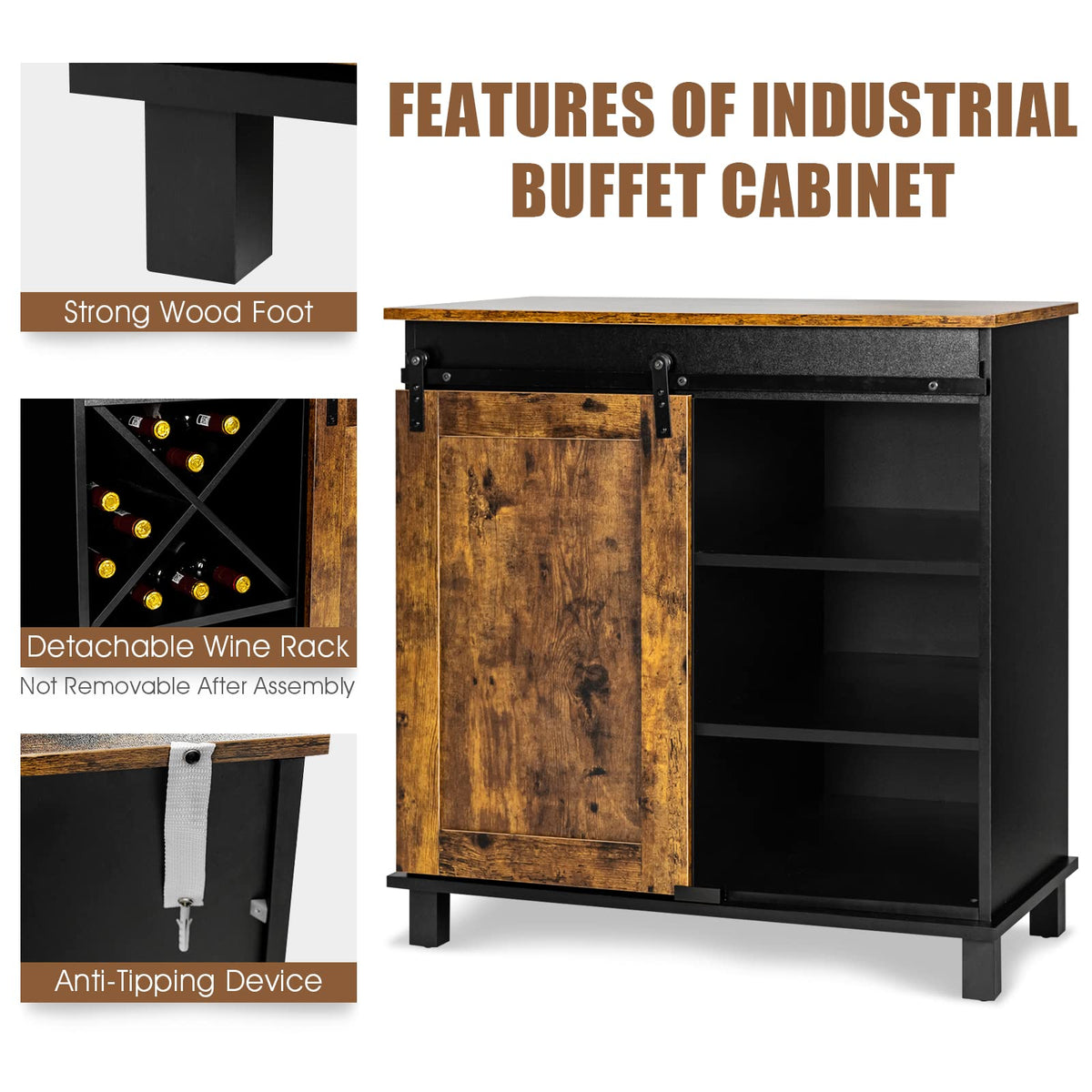 Goflame Sideboard, Coffee Bar Station with Sliding Barn Door(Industrial)